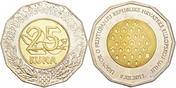 Хорватия 25 кун 2011 подписание договора о вступлении Хорватии в Евросоюз KM 98 биметалл UNC 4149-1013