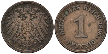 Германия 1 пфенниг 1896 A KM 10, J. 10 медь    4594-1236