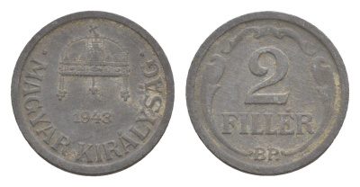 Венгрия 2 филлера 1943 BP KM 519 цинк 4658-349