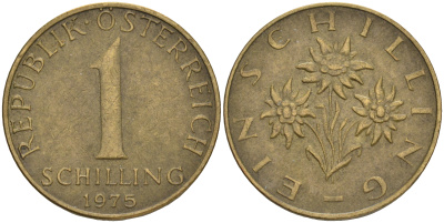 АВСТРИЯ 1 ШИЛЛИНГ 1975 KM 2886 алюминиевая бронза 4556-322