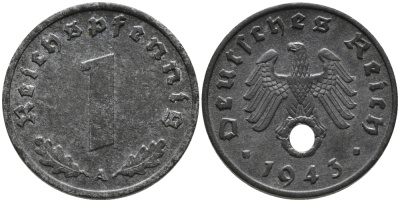 ГЕРМАНИЯ 1 РЕЙХСПФЕННИГ 1943 A KM 97, J.369 цинк 96-764