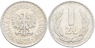ПОЛЬША 1 ЗЛОТЫЙ 1975 MW KM 49.1 алюминий 4539-814