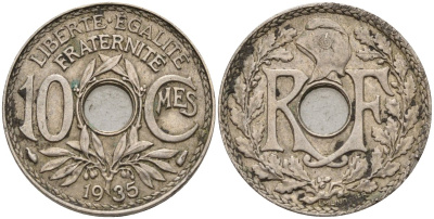 Франция 10 сантимов 1935 KM 866a, Le Franc 138.3 медно-никель 4143-1021