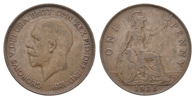 Великобритания 1 пенни 1935 Георг V (1910-1936) KM 838, Spink 4055 бронза 4661-733