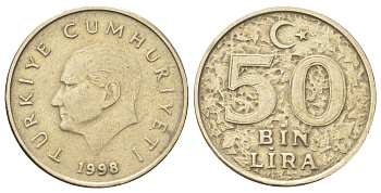 Турция 50000 лир 1998 Кемаль Ататюрк KM 1056 медь цинк никель 4703-921