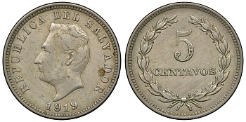 Сальвадор 5 сентаво 1919 KM 129 медно-никель 02-205-25