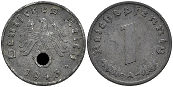 Германия 1 рейхспфенниг 1943 A KM 97, J.369 цинк 4594-846