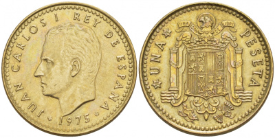 Испания 1 песета 1975 (76) Хуан Карлос I (1975-2001) KM 806 алюминиевая бронза 87-1512