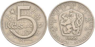 Чехословакия 5 крон 1966 KM 60 медно-никель 4150-952