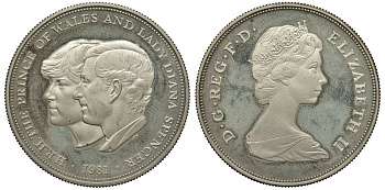 Великобритания 25 пенсов 1981 Королевская свадьба принца Чарльза и леди Дианы, Елизавета II (1952-2022) KM 925a, Spink 4229 серебро PROOF 1518-1645