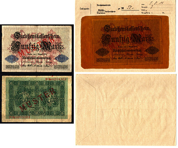 Германия 50 марок 1914 5 августа, MUSTER, образец, Specimen. В оригинальном банковском конверте. Из коллекции Отто Сейфферта (помощник Ялмара Шахта - министра экономики Германии и президента Рейхсбанка времен третьего рейха) Pick 49 s, Grabowski DEU 56 b 