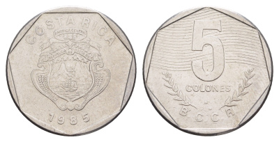 Коста-Рика 5 колонов 1985 KM 214.2 нержавеющая сталь UNC 4642-853