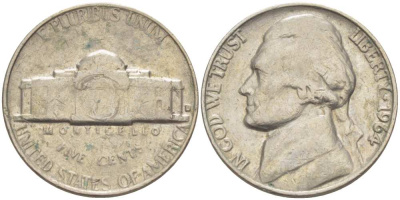 США 5 ЦЕНТОВ 1964 ДЖЕФФЕРСОН KM А192 медно-никель 119-853
