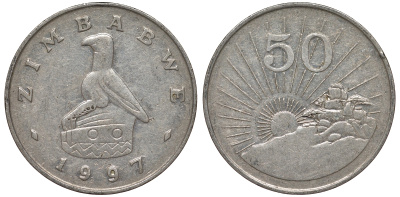 Зимбабве 50 центов 1997 восходящие солнце KM 5 медно-никель 4162-314