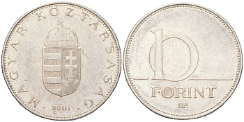 Венгрия 10 форинтов 2001 BP KM 695 латунь плакированная медно-никелем 4143-554