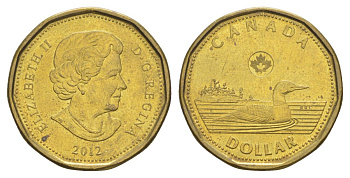 Канада 1 доллар 2012 Елизавета II (1952-2022), утка KM 1255 никель плакированный позолоченной бронзой 4631-825