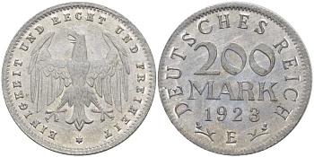 ГЕРМАНИЯ 200 МАРОК 1923 E KM 35, J. 304, Weege 22 алюминий 261-823