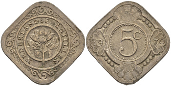 Нидерландские Антилы 5 центов 1970 Юлиана (1948-1980) KM 6 медно-никель 66-965