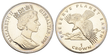 Гибралтар 1 крона 1994 Заповедник планета Земля - Испанский орел-могильник KM 241 медно-никель BU 1524-1841