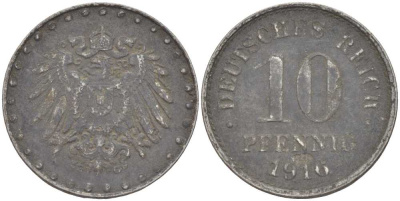 ГЕРМАНИЯ 10 ПФЕННИГОВ 1916 G KM 20, J. 298 железо 4401-116