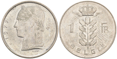 БЕЛЬГИЯ 1 ФРАНК 1977 BELGIE KM 143.1 медно-никель 187-929