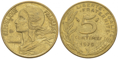 ФРАНЦИЯ 5 САНТИМОВ 1979 ТИП MARIANNE KM 933 медь алюминий никель 3309-1043
