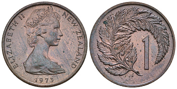 Новая Зеландия 1 цент 1973 Елизавета II (1952-2022), лист папоротника KM 31.1 бронза  UNC  220-944