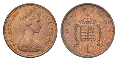 Великобритания 1 пенни 1973 Елизавета II (1952-2022) KM 915, Spink 4237 бронза 4627-644