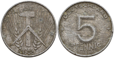 ГДР 5 пфеннигов 1952 A KM 6 алюминий 201-1241