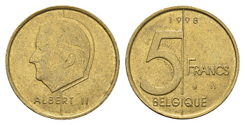 Бельгия 5 франков 1998 Belgique, Альберт II KM 189 алюминиевая бронза 4629-425