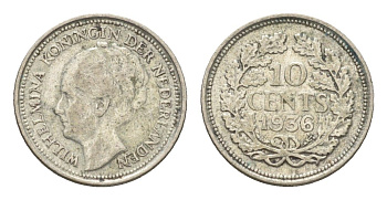 Нидерланды 10 центов 1936 Вильгельмина I (1890-1948) KM 163 серебро 4659-1154