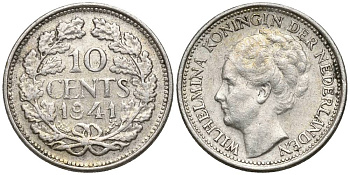 Нидерланды 10 центов 1941 Вильгельмина I (1890-1948) КМ 163 серебро 4549-1054
