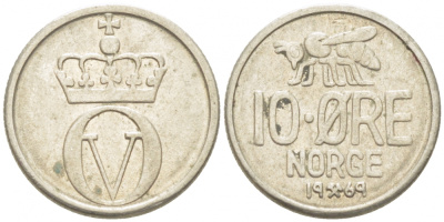 НОРВЕГИЯ 10 ЭРЕ 1969 КМ 411 медно-никель 3955-227