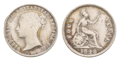 Великобритания 4 пенса 1848 Виктория (1837-1901) KM 731, Spink 3913 серебро 1520-1314