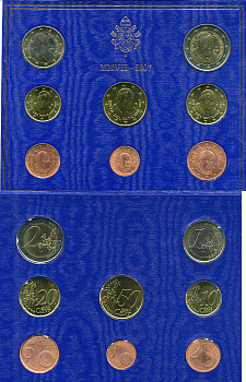 Ватикан евронабор из 8 монет 2007 Бенедикт XVI, в оригинальном буклете биметалл KM MS 114 UNC 1-4-4-03