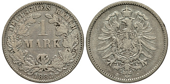 Германия 1 марка 1883 J Weege 17, J. 9, KM 7 серебро 413-5022
