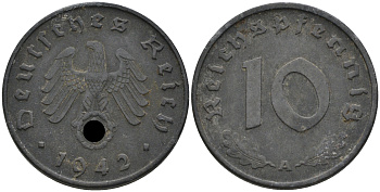 Германия 10 рейхспфеннигов 1942 А KM 101, J. 371 цинк 4116-611