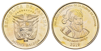 Панама 1/2 бальбоа (50 сентесимо) 2019 500 лет основанию Панамы KM 183 медь плакированная медно-никелем UNC 4645-326