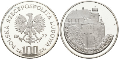 Польша 100 злотых 1977 MW, Вавельский замок в Кракове KM 91, Parchimowicz 279 серебро PROOF 1097-1-23