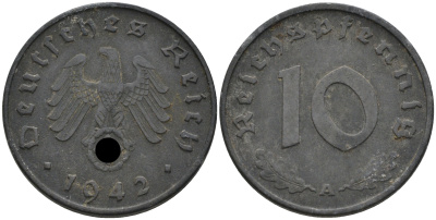 Германия 10 рейхспфеннигов 1942 А KM 101, J. 371 цинк 4116-611