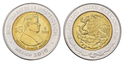 Мексика 5 песо 2008 Двухсотлетие независимости - Мигель Рамос Ариспе KM 904 биметалл UNC 216-1224