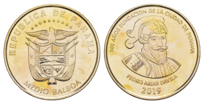 Панама 1/2 бальбоа (50 сентесимо) 2019 500 лет основанию Панамы KM 183 медь плакированная медно-никелем UNC 4645-326