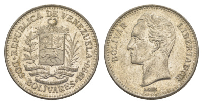 Венесуэла 2 боливара 1990 Симон Боливар Y 43a сталь плакированная никелем 4583-435