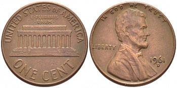 США 1 цент 1961 D, Авраам Линкольн KM 201 медь цинк 105-1051