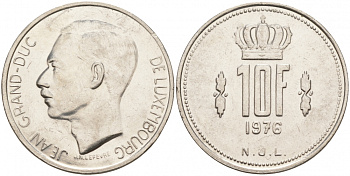Люксембург 10 франков 1976 Герцог Жан (1964-2000) KM 57 никель 69-622