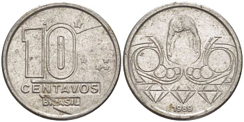 Бразилия 10 сентаво 1989 золотодобыча KM 613 нержавеющая сталь 112-151