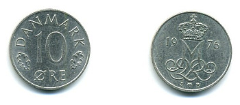 Дания 10 эре 1976 S; B, Маргрете II (1972- ) KM 860.1 медно-никель 59-1234