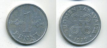 ФИНЛЯНДИЯ 1 ПЕННИ 1970 KM 44a алюминий 61-1157