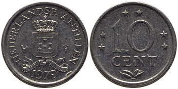 Нидерландские Антилы 10 центов 1979 Юлиана (1948-1980) KM 10 никель 4609-238