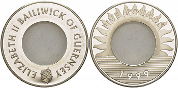 Гернси 5 фунтов 1999 миллениум, монета необычной формы KM 86 серебро PROOF 11-091-44